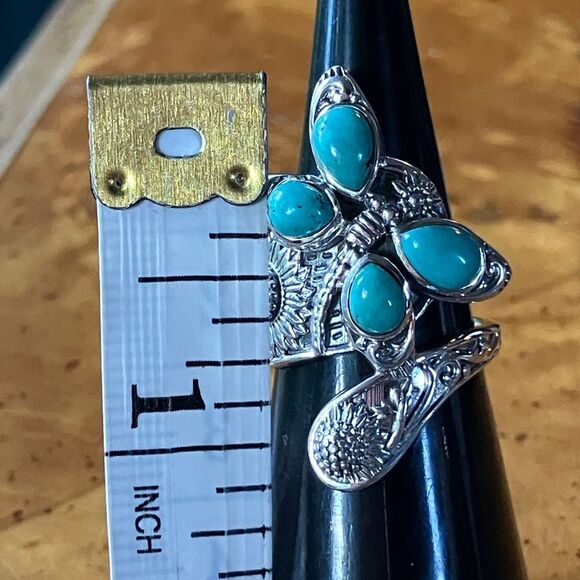 Sierra Nevada Turquoise Sterling Silver Butterfly Sunflower Ring Size 5 - Picture 7 of 9